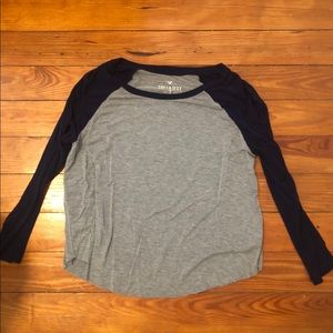 Gray and Navy Blue Three Quarter Long Sleeve Shirt
